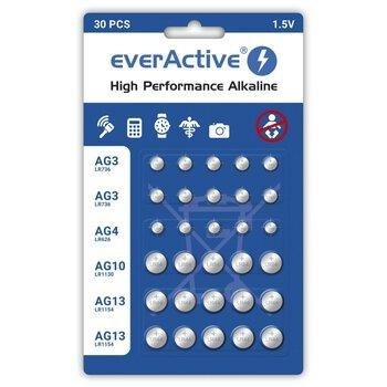 Baterie alkaliczne mini everActive 10 x G3 / LR41, 5 x G4 / LR626, 5 x G10 / LR1130, 10 x G13 / LR1154 zestaw 30 sztuk