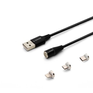 Kabel USB 2.0 SAVIO CL-152 USB - USB Typ C, Micro i Lightning, QC i PD 3.0, magnetyczny, 1m, czarny