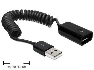 Przedłużacz USB 2.0 Delock M/F 0,2m - 0,6m spirala czarny