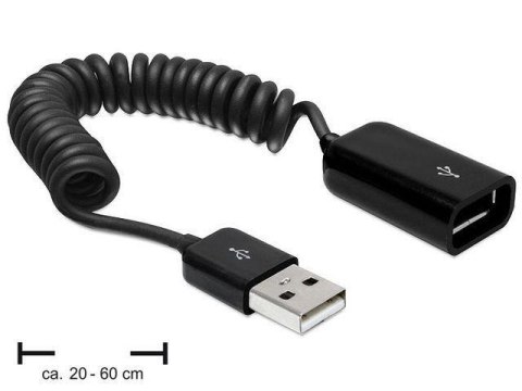 Przedłużacz USB 2.0 Delock M/F 0,2m - 0,6m spirala czarny