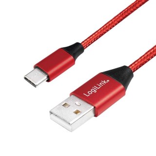 Kabel USB 2.0 LogiLink CU0147 USB A - USB-C, M/M, czerwony, 0,3m