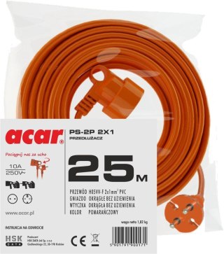 Przedłużacz ogrodowy Acar PS-2P 2X1 25m pomarańczowy