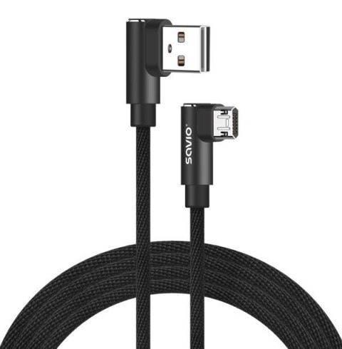 Kabel USB SAVIO CL-162 USB A (M) - Micro USB (M), 2m, kątowy, dwustronny, oplot nylonowy