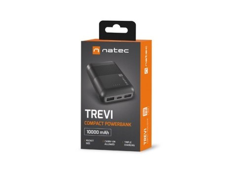 Natec Powerbank Trevi Compact 10000mAh 2x USB + USB-C Czarny