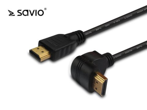 Kabel HDMI Savio CL-04 1,5m, czarny, KĄTOWY, złote końcówki, v1.4 high speed, ethernet