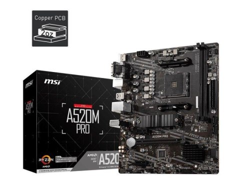 Płyta MSI A520M PRO /AMD A520/DDR4/SATA3/M.2/USB3.1/PCIe3.0/AM4/mATX