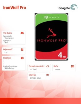 Seagate Dysk IronWolfPro 4TB 3.5'' 256MB ST4000NT001