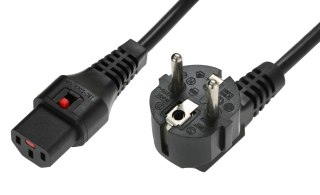 Kabel połączeniowy zasilający z blokadą IEC LOCK Schuko kątowy/C13 prosty M/Ż 1m czarny