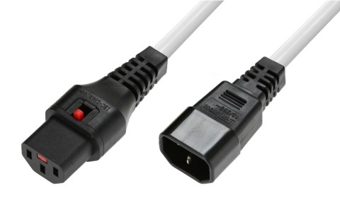 Kabel przedłużający zasilający z blokadą IEC LOCK 3x1mm2 C14/C13 prosty M/Ż 3m biały