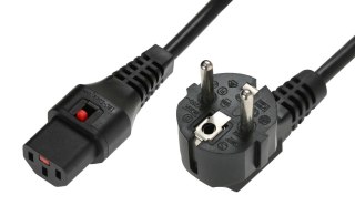 Kabel zasilający blokada IEC LOCK 3x1mm2 Schuko kątowy/C13 prosty M/Ż 3m czarny