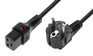 Kabel zasilający serwerowy z blokadą IEC LOCK Schuko kątowy/C19 prosty M/Ż 2m czarny