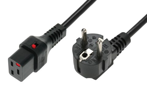 Kabel zasilający serwerowy z blokadą IEC LOCK Schuko kątowy/C19 prosty M/Ż 2m czarny