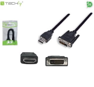 Adapter Techly HDMI-D-018 HDMI-DVI M/M 24+1, 1,8m, czarny ICOC