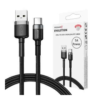 Kabel USB 3.0 Feegar Evolution FEE-01900 USB-A - USB-C nylonowy QC 3.0 1m czarno-szary