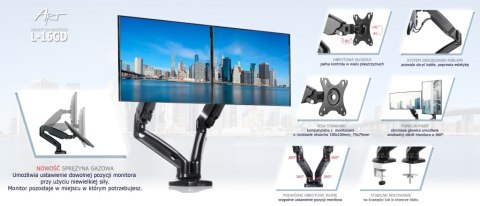 UCHWYT BIURKOWY GAZOWY DO 2 MONITORÓW LED/LCD 13-27" L-16GD ART