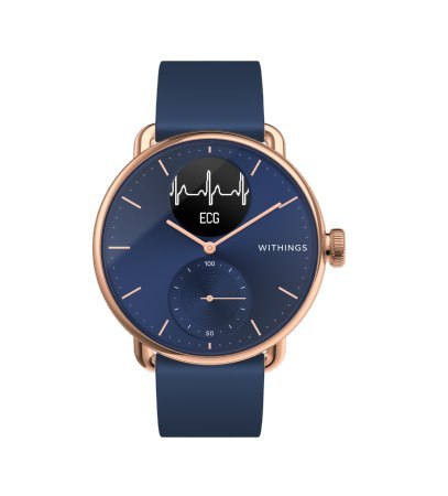 Withings Scanwatch - zegarek z funkcją EKG, pomiarem pulsu i SPO2 oraz mierzeniem aktywności fizycznej i snu (38mm, rose gold bl