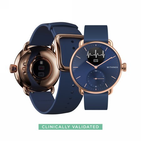 Withings Scanwatch - zegarek z funkcją EKG, pomiarem pulsu i SPO2 oraz mierzeniem aktywności fizycznej i snu (38mm, rose gold bl