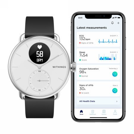 [EOL] Withings Scanwatch - zegarek z funkcją EKG, pomiarem pulsu i SPO2 oraz mierzeniem aktywności fizycznej i snu (38mm, white)