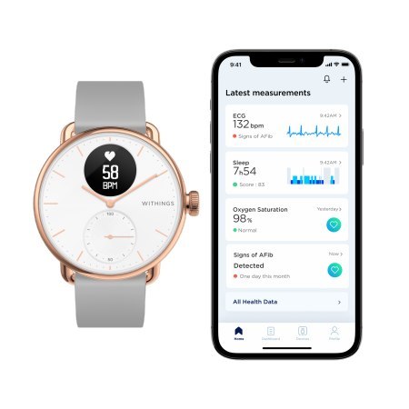 Withings Scanwatch - zegarek z funkcją EKG, pomiarem pulsu i SPO2 oraz mierzeniem aktywności fizycznej i snu (38mm, rose gold)