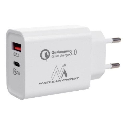 Ładowarka sieciowa Maclean MCE485 W QC 3.0 PD 2xUSB biała