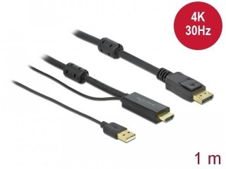 Kabel adapter Delock HDMI - DisplayPort M/M 4K 1m zasilany USB-A czarny