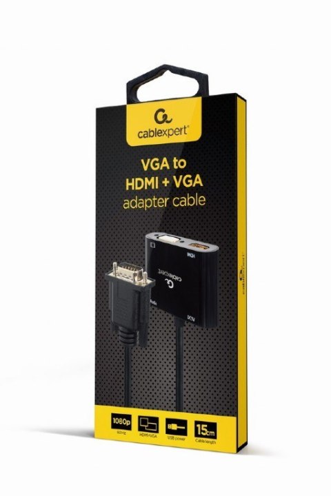 Gembird Konwerter sygnału VGA do HDMI + VGA czarny, 15 cm