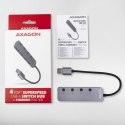 AXAGON HUE-MSA Hub 4-portowy USB 3.2 Gen 1 switch, metalowy, 20cm USB-A kabel, microUSB dodatkowe zasilanie