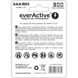 EverActive Akumulatory R03/AAA 800 mAH blister 2 szt. technologia Ready To Use