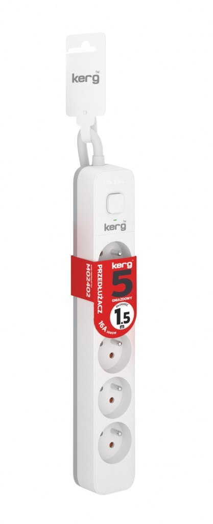 Przedłużacz KERG z wyłącznikiem-5 gniazd-biało-szary-10m-16A-H05VV-F-3x1,5mm2