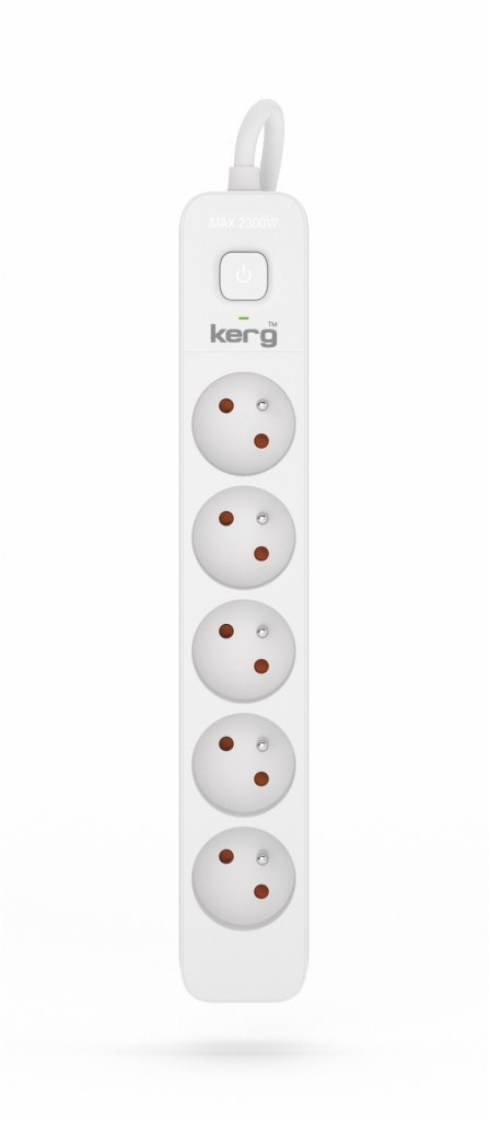 Przedłużacz KERG z wyłącznikiem-5 gniazd-biało-szary-3m-10A-H05VV-F-3x1,0mm2 EOL