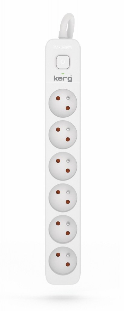 Przedłużacz KERG z wyłącznikiem-6 gniazd-biało-szary-10m-16A-H05VV-F-3x1,5mm2