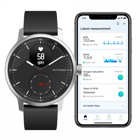 Withings Scanwatch - zegarek z funkcją EKG, pomiarem pulsu i SPO2 oraz mierzeniem aktywności fizycznej i snu (42mm, black)