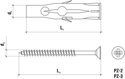 KOŁEK UNIWERSALNY RU-06045 6x35mm Z WKRĘTEM Z ŁBEM STOŻKOWYM 3,5x45mm 100szt.