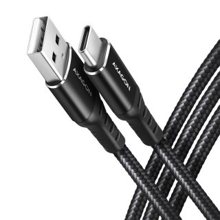 AXAGON BUCM-AM10AB Kabel USB-C - USB-A, 1.0m USB 2.0, 3A, ALU, oplot Czarny