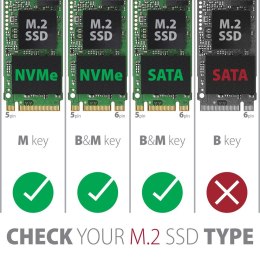 AXAGON EEM2-SB2 Obudowa zewnętrzna aluminiowa bezśrubowa USB-C 3.2 Gen 2 - M.2 NVMe / SATA SSD 30-80mm ALU pudełko czarne + USB-A - USB