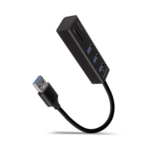 AXAGON HMA-CR3A Wieloportowy hub 3x USB-A + SD/microSD, USB3.2 Gen 1 hub, metalowy, 20cm USB-A kabel