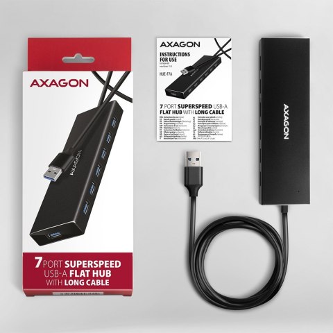 AXAGON HUE-F7A Hub 7-portowy USB 3.2 Gen 1 ALU FLAT, micro USB, 1m USB-A kabel