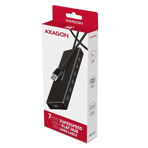 AXAGON HUE-F7A Hub 7-portowy USB 3.2 Gen 1 ALU FLAT, micro USB, 1m USB-A kabel