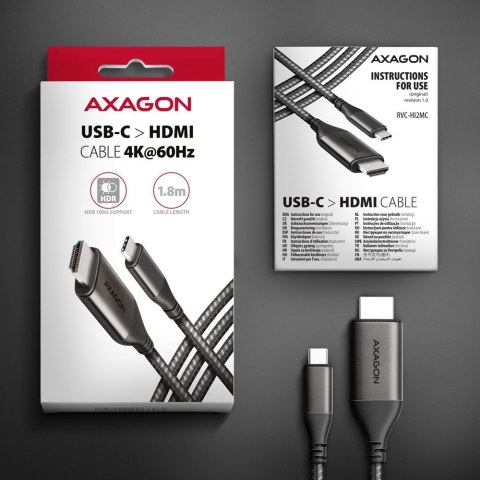 AXAGON RVC-HI2MC Adapter USB-C -> HDMI 2.0 4K/60Hz Aluminum, 1.8m kabel