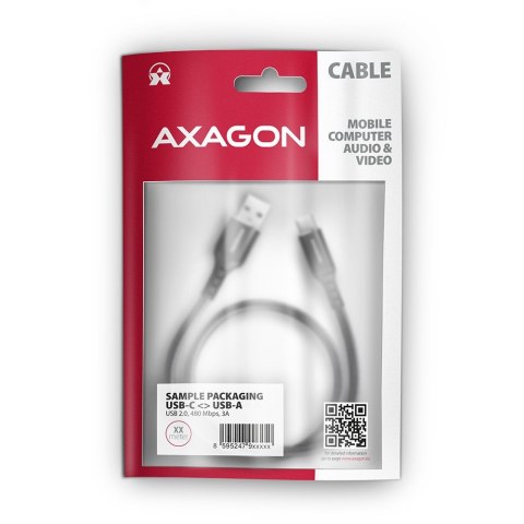 AXAGON BUCM-AM20AB Kabel USB-C - USB-A, 2m, USB 2.0, 3A, ALU, oplot, Czarny