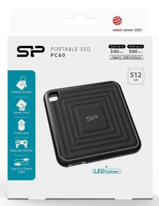 Dysk zewnętrzny SSD Silicon Power PC60 512GB USB-C 540/500 MB/s Type-C Black
