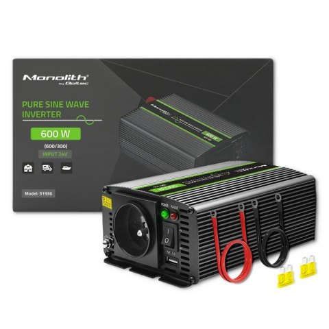 Przetwornica napięcia Qoltec Monolith |300W | 600W | 24V na 230V | Czysty Sinus