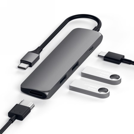 Satechi Aluminium Adapter Slim - aluminiowy adapter do urządzeń mobilnych USB-C (USB-C, 4K HDMI, 2x USB-A) (space gray)