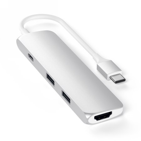 Satechi Aluminium Adapter Slim - aluminiowy adapter do urządzeń moblinych USB-C (USB-C, 4K HDMI, 2x USB-A) (silver)