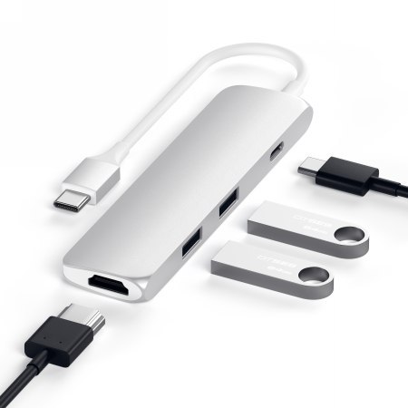 Satechi Aluminium Adapter Slim - aluminiowy adapter do urządzeń moblinych USB-C (USB-C, 4K HDMI, 2x USB-A) (silver)