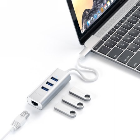 Satechi Aluminium Hub 2in1 - aluminiowy Hub do laptopów i komputerów stacjonarnych USB-C (3x USB-A, Ethernet) (silver)