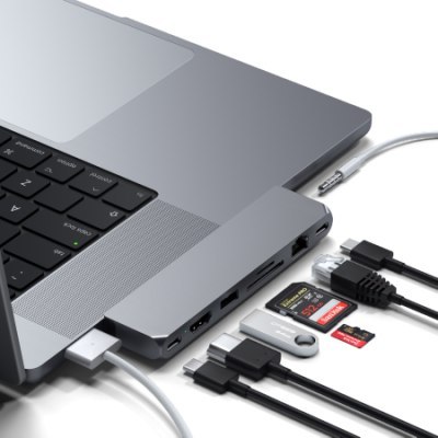 Satechi Pro Hub max - aluminiowy Hub z podwójnym USB-C do MacBook (2x USB-C, USB-A, 4K HDMI, czytnik kart micro/SD, Ethernet, ja