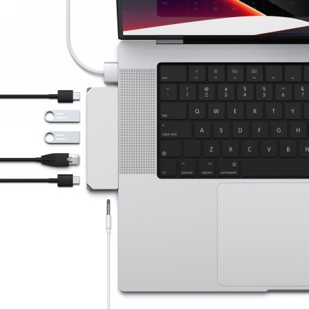 Satechi Pro Hub mini - aluminiowy Hub z podwójnym USB-C do MacBook (2xUSB-C, 2x USB-A, Ethernet, jack port) (Pro&Air&Max) (silve