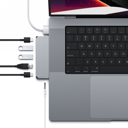 Satechi Hub mini - aluminiowy Hub z podwójnym USB-C do MacBook (2xUSB-C, 2x USB-A, Ethernet, jack port) (Pro&Air&Max) (space gra