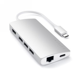 Satechi Aluminium Multiport Adapter V2 - aluminiowy adapter do urządzęń moblinych USB-C ( USB-C, 3x USB-A, 4K HDMI, czytnik kart